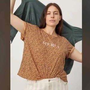 Anthropologie x SATURDAY SUNDAY Merci Graphic Tee - Cheetah Print, Size: M NWOT